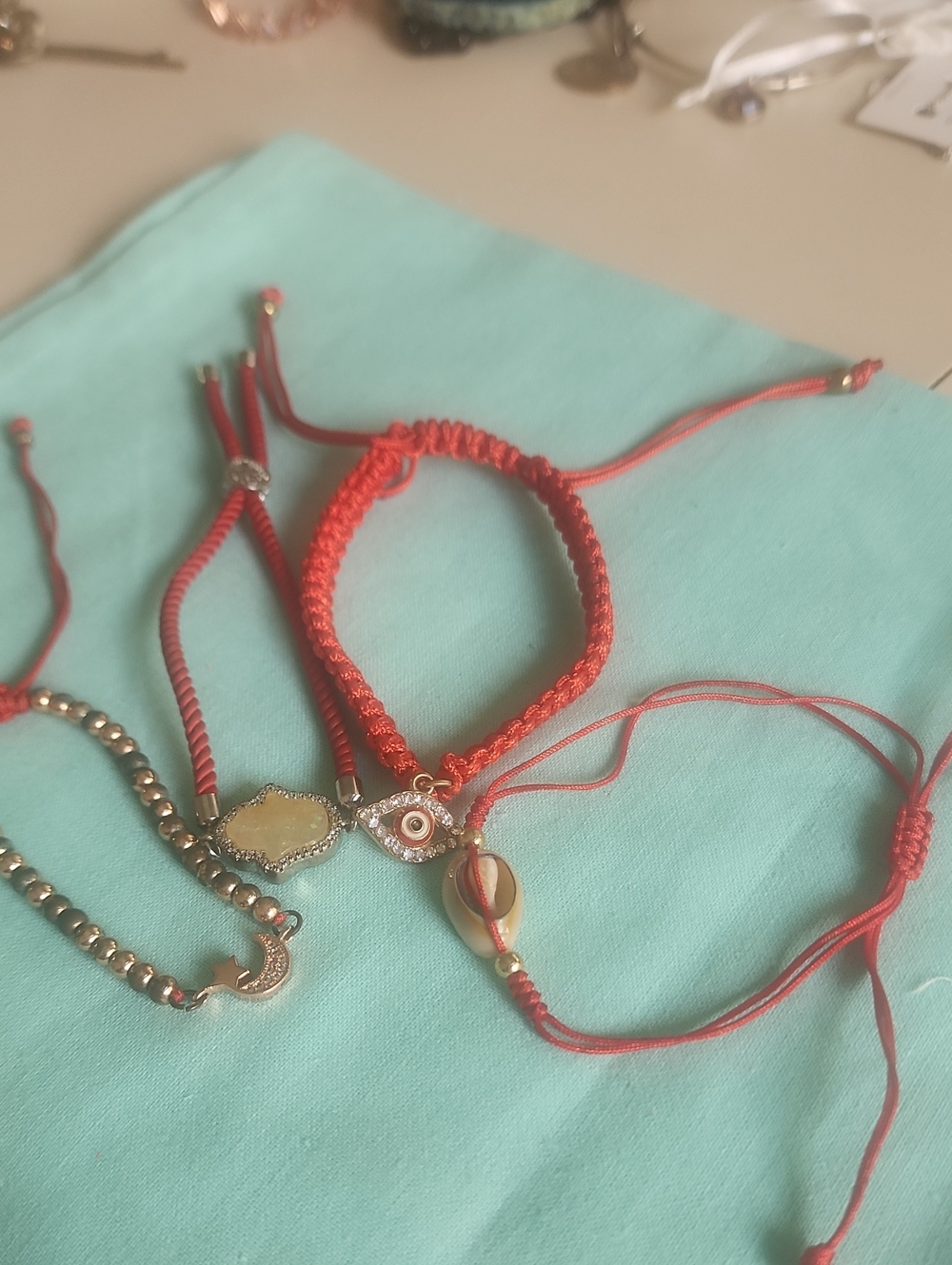 Red Adjustable Woven Evil Eye Bracelet - Unbranded